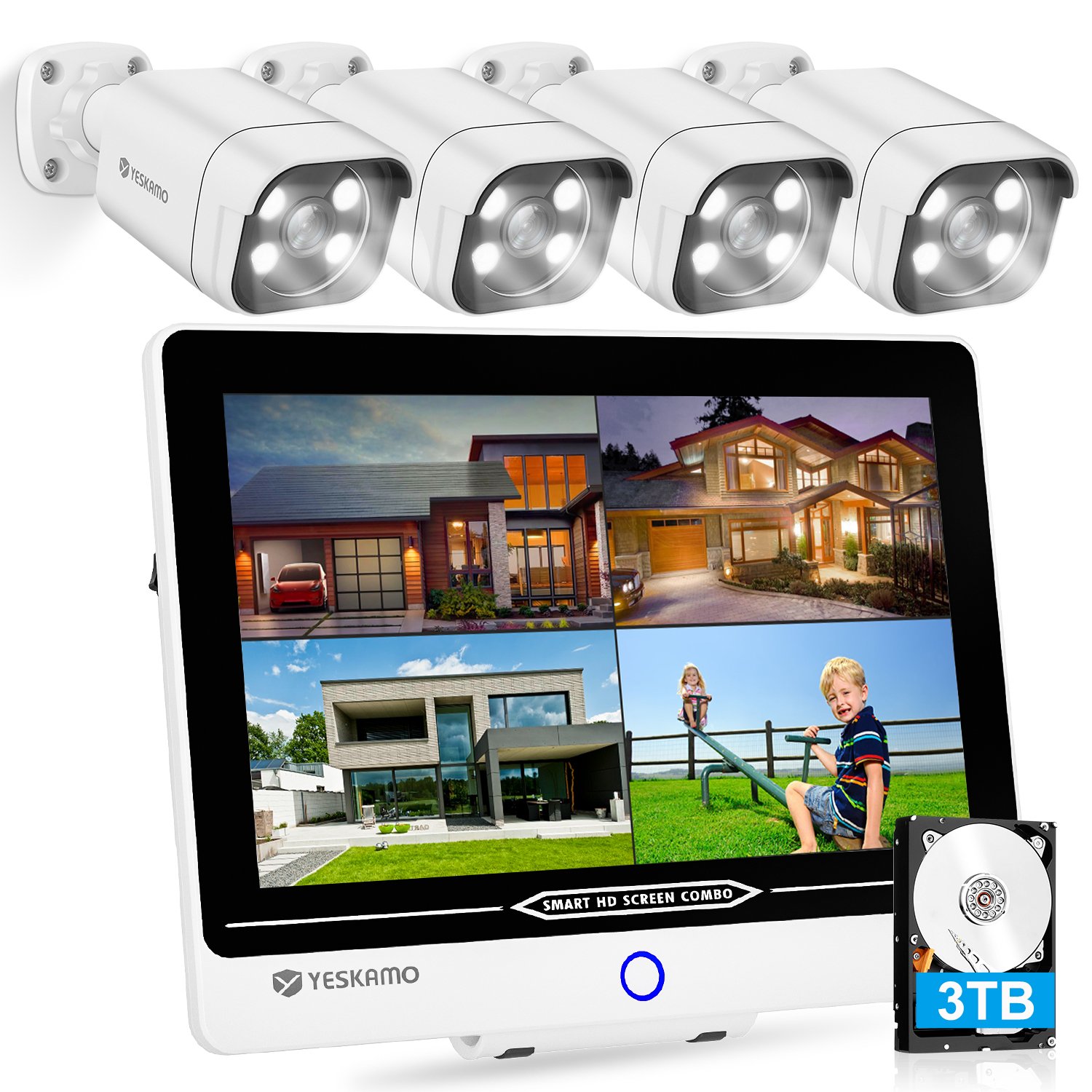 P912-JP8004-3T 800万画素POE防犯カメラ4台＋8チャンネル12インチ防犯