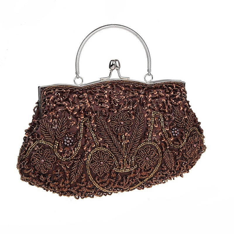 シルバー レトロ ビーズ刺繡 レディースクラッチバッグ パーティー