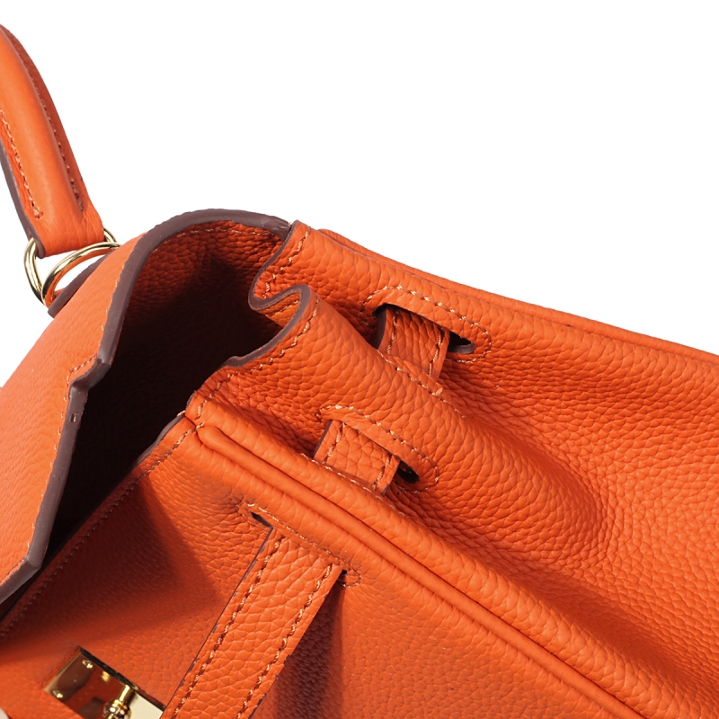 オレンジ 本革 クラシックハンドバッグ | Baginning