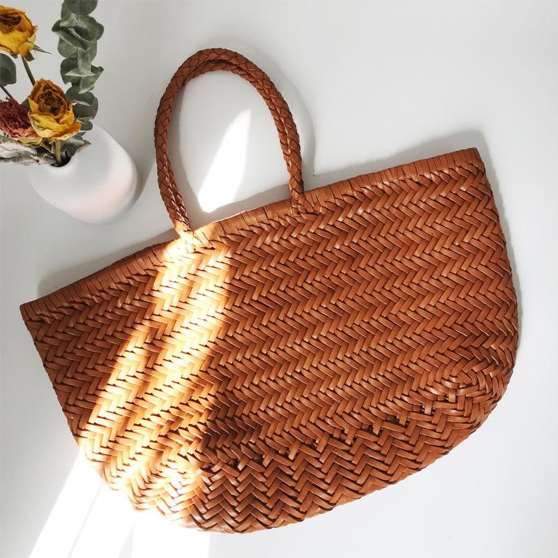 ブラウン レザー 編み トート バッグ 革 カゴ バッグ | Baginning