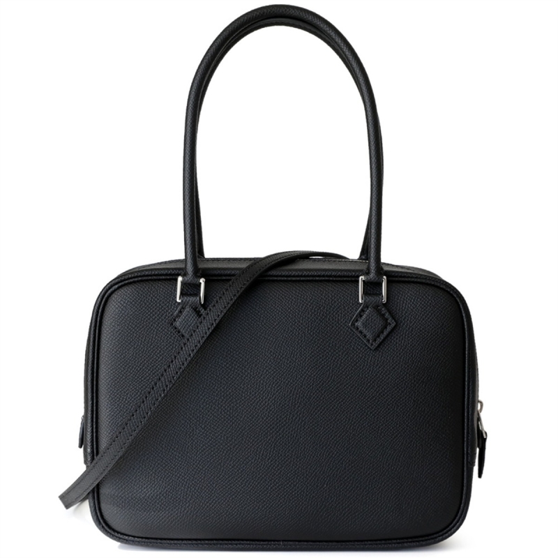 レディース ブラック レザー ミニ ボストン バッグ ジッパー スクエア