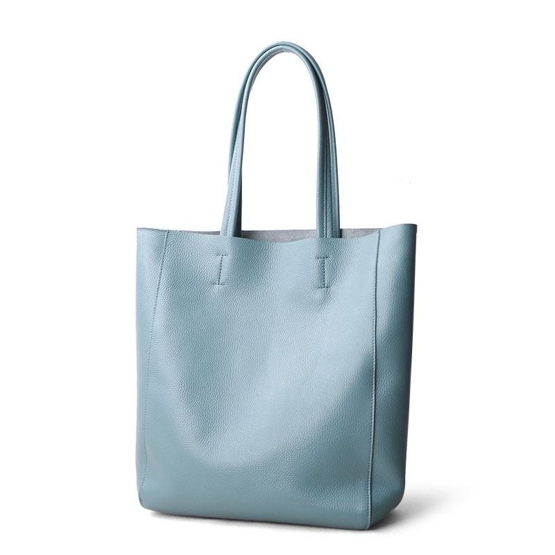 女性用ライトブルー縦型ソフトレザートートバッグ | Baginning