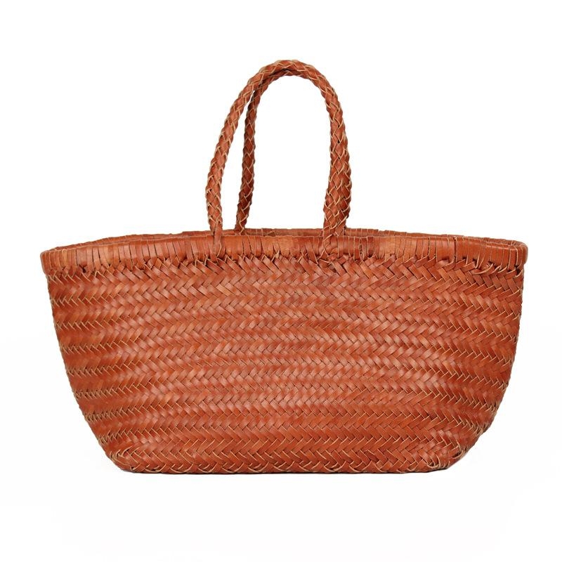 ブラウン レザー 編み トート バッグ 革 カゴ バッグ | Baginning