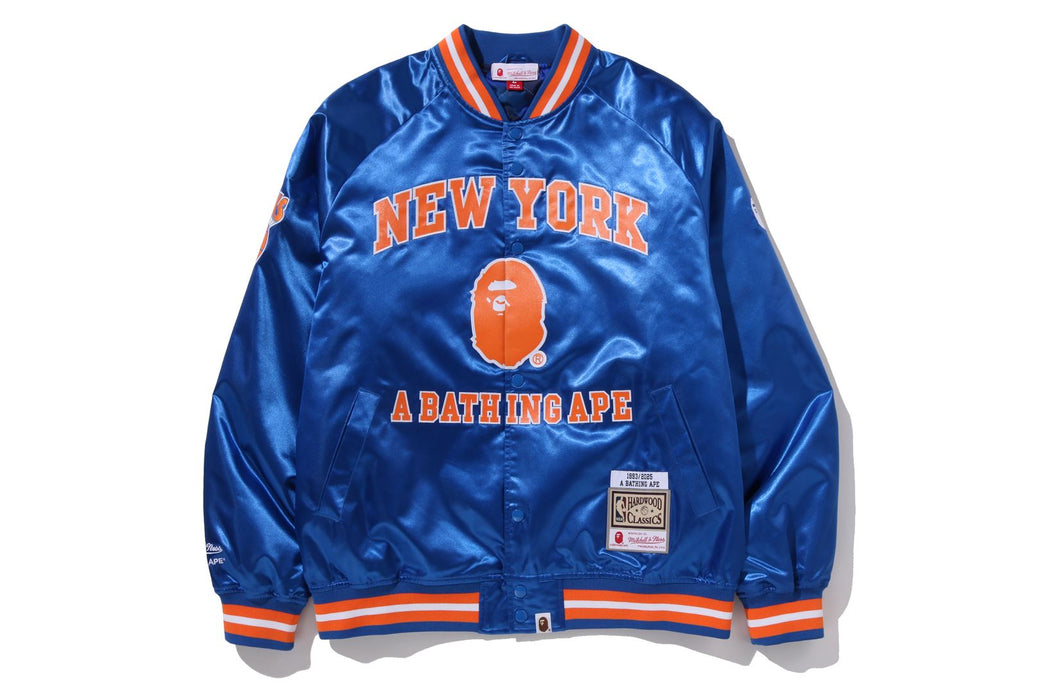 BAPE X M&N NBA 】NEW YORK KNICKS SATIN JACKET | bape.com