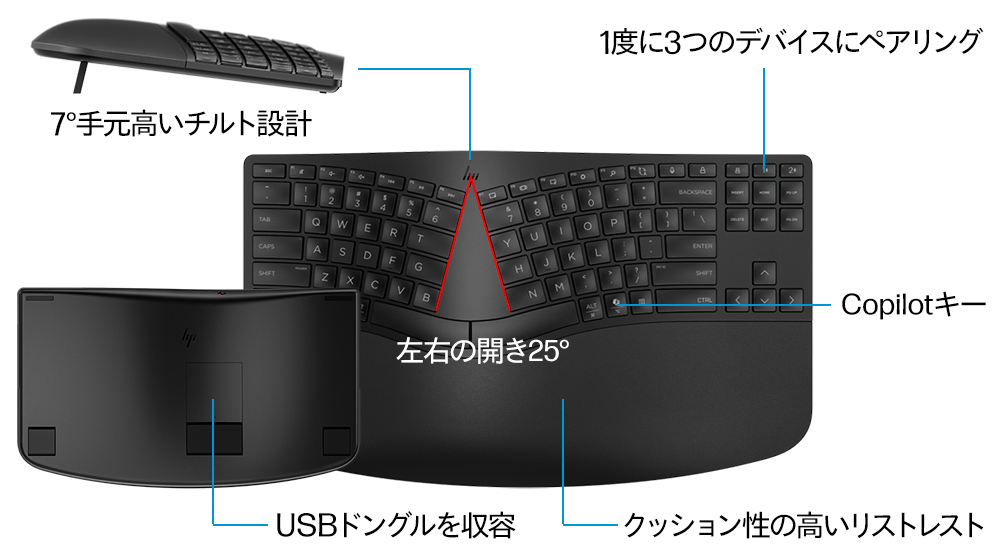 HP965 エルゴノミクスワイヤレスキーボード製品詳細・スペック - 周辺