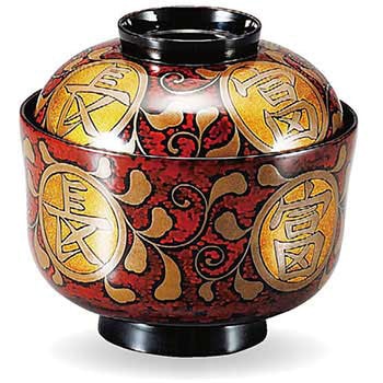 31002120 木製 ひさご椀 溜内黒漆塗/富貴長命 磨蒔絵 木 福井クラフト