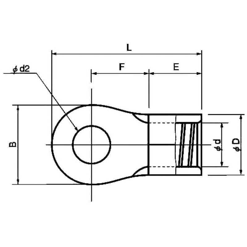 R60-8 銅線用 裸圧着端子 (R形)丸形 ニチフ RoHS指令の規制適合品仕様