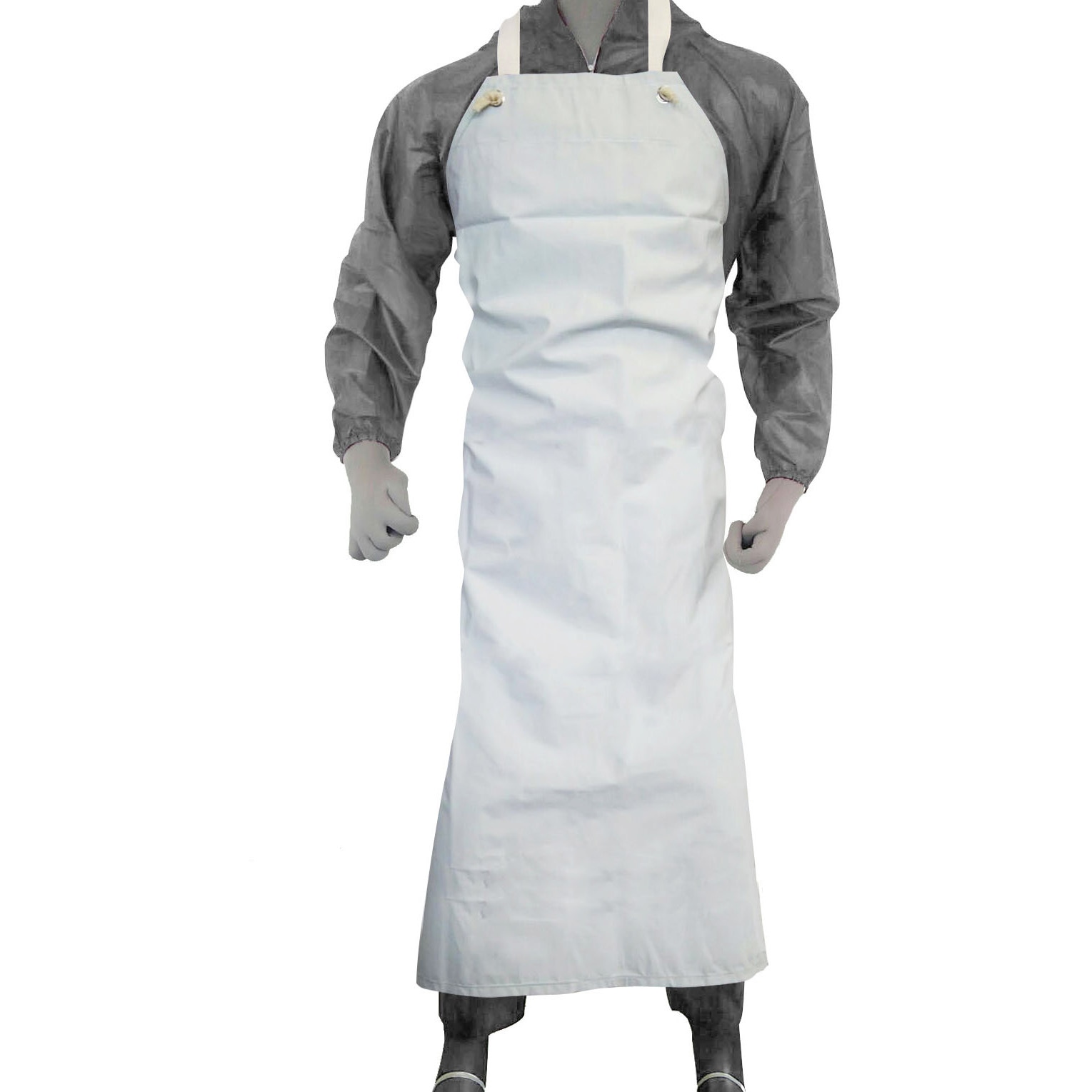 日本製 ビニール胸付前掛 山本満商店 エプロン ホワイト色 特大サイズ