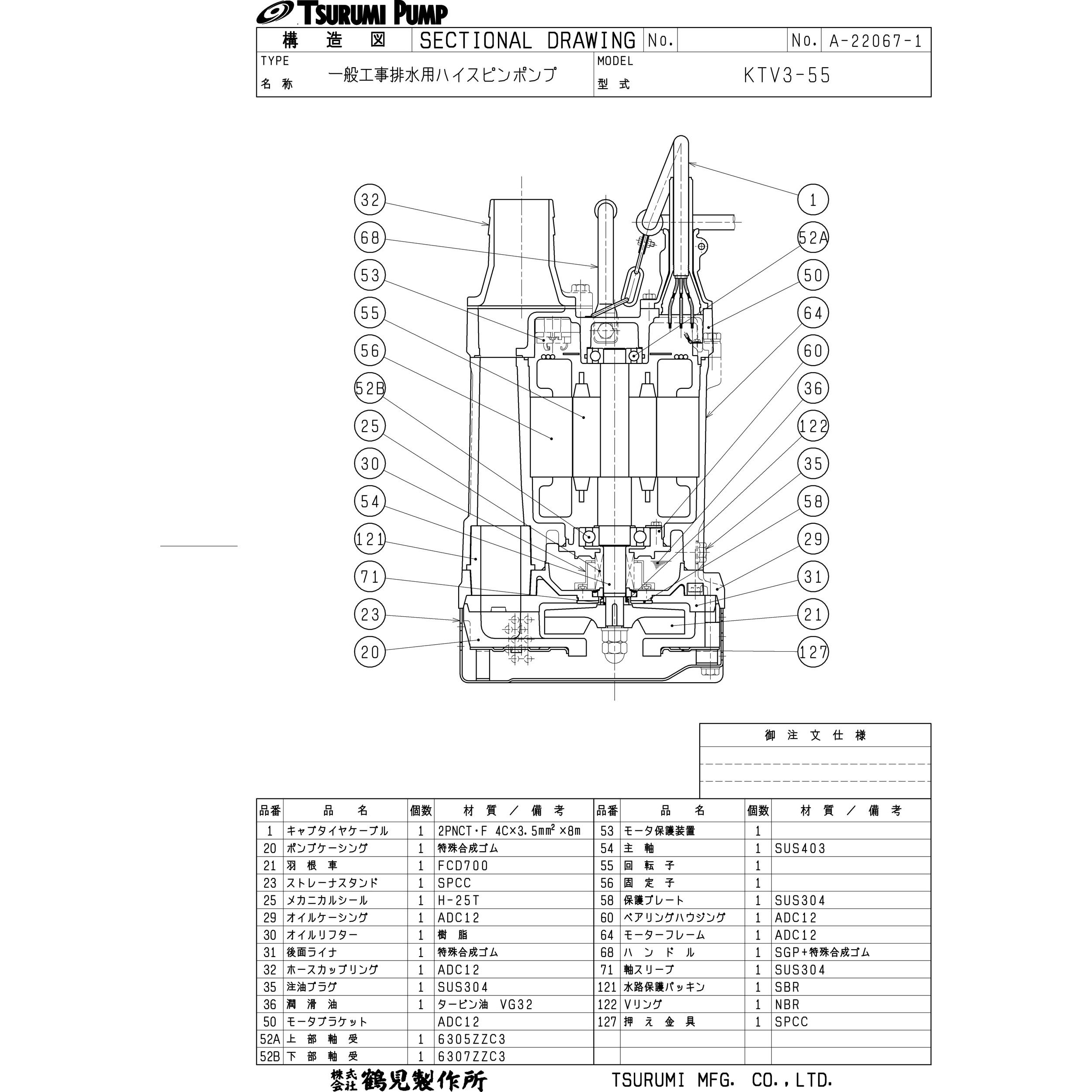 KTV3-55 一般工事排水用水中ハイスピンポンプ・ サンド用水中泥水