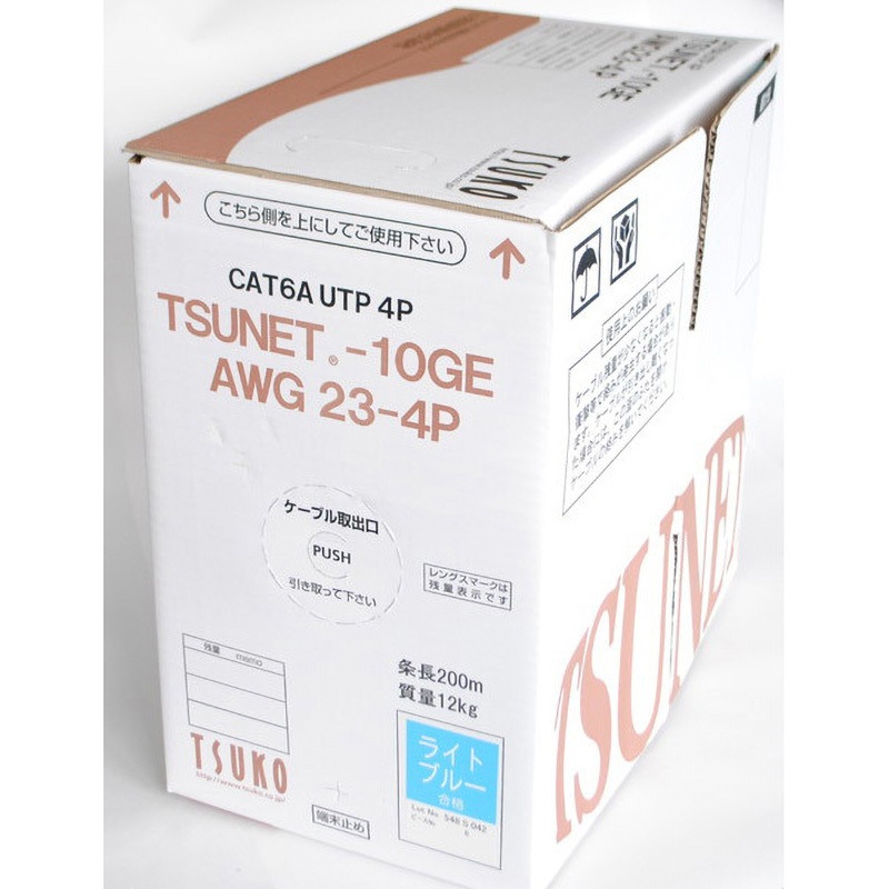 TSUNET-10GE AWG23-4P CR CAT6A UTPケーブル 200m巻 通信興業 単線