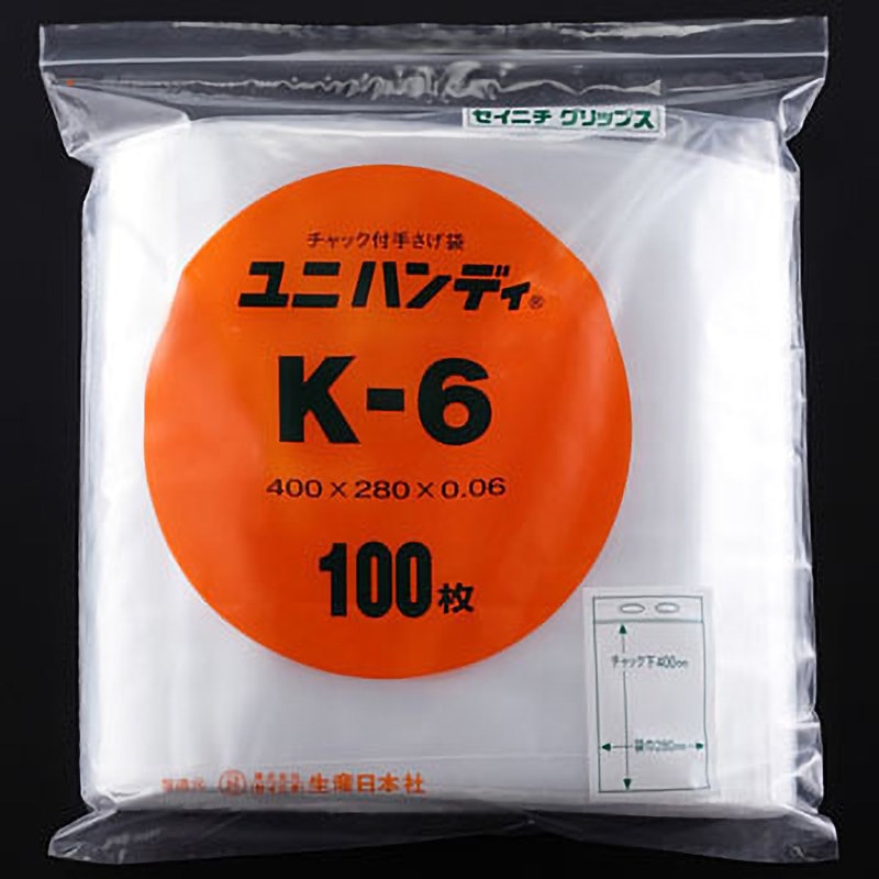 K-6 ユニハンディ(チャック付手さげ袋)0.06mm セイニチ(生産日本社