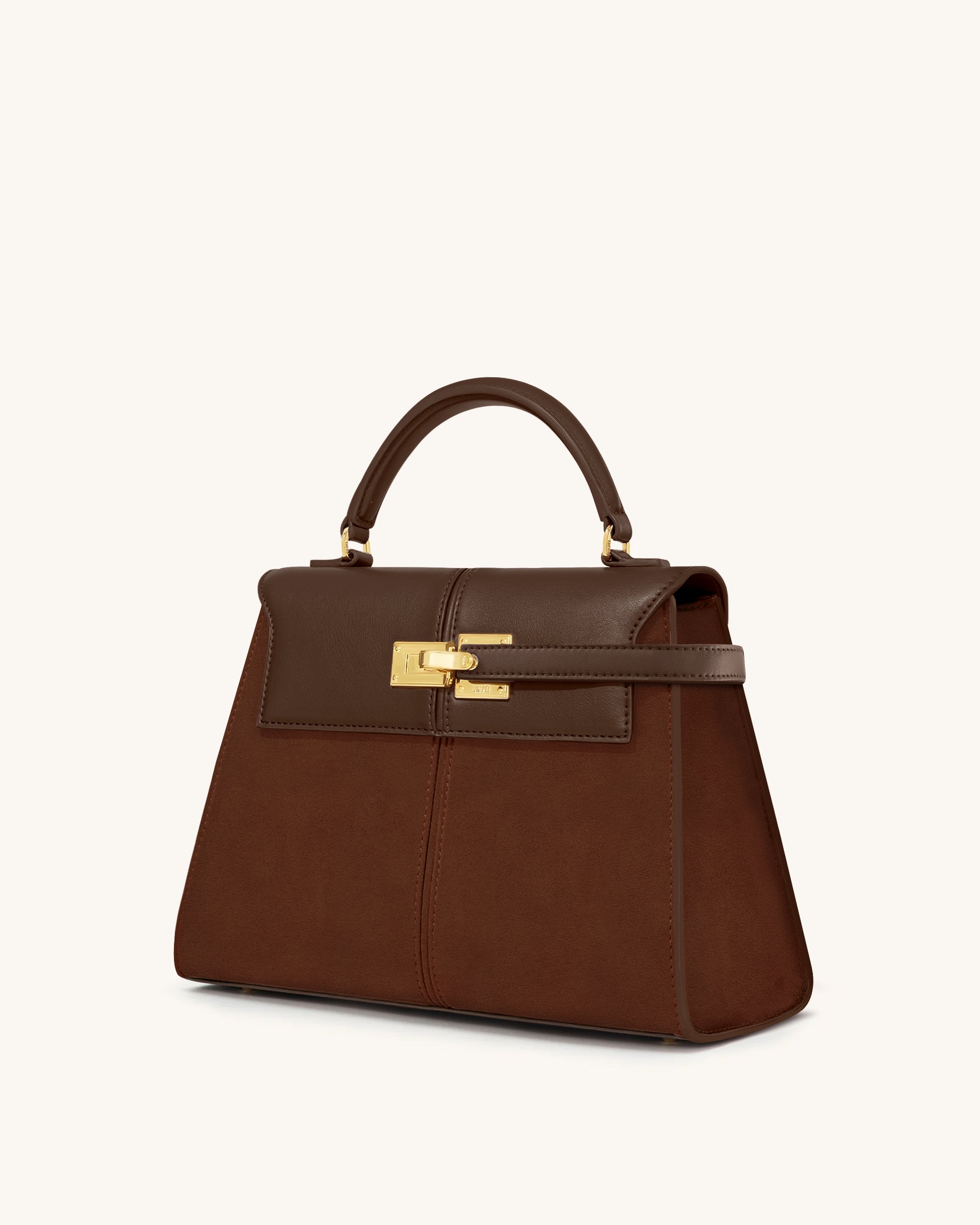 Elise ラージフェイクスエードトップハンドルバッグ - モカブラウン