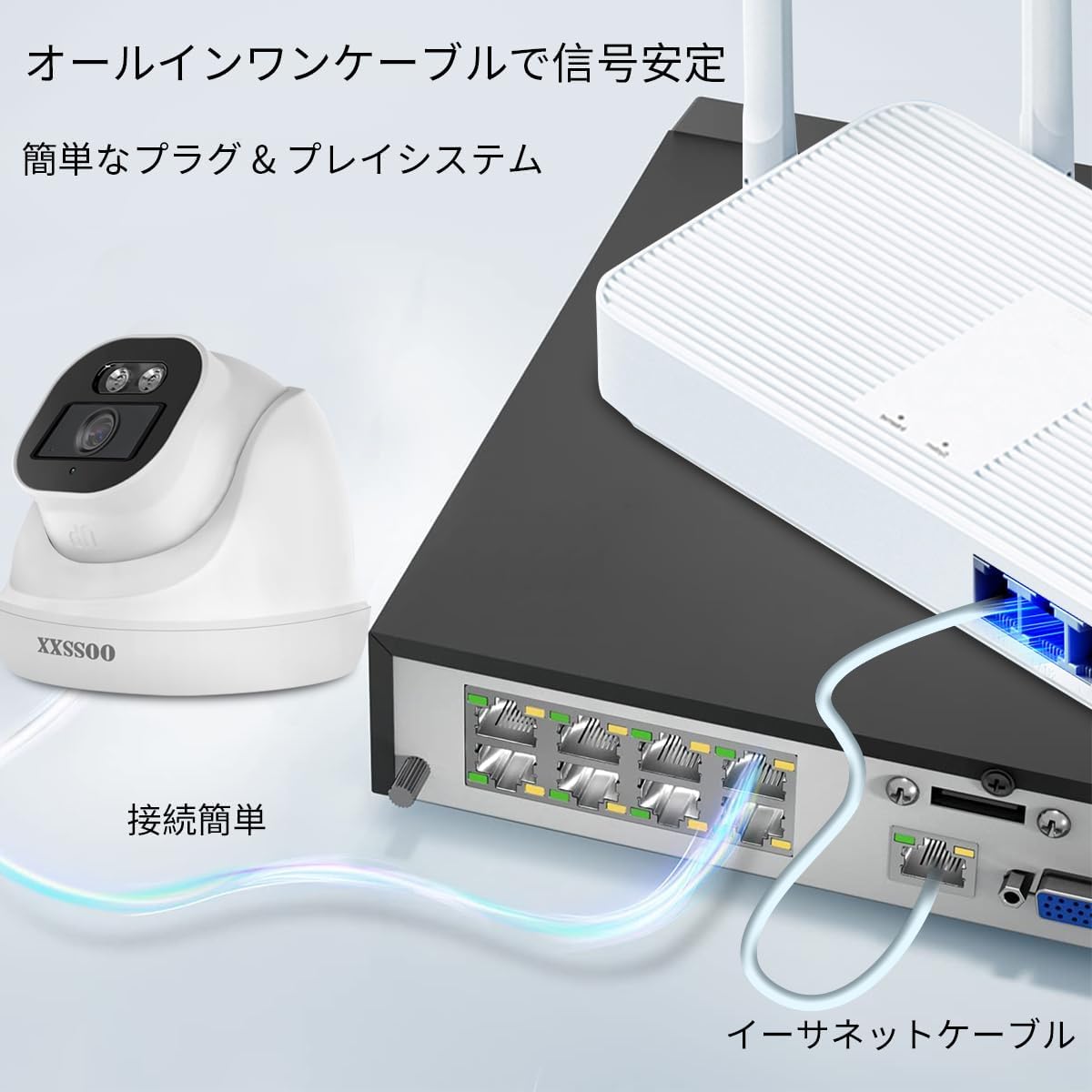 POE給電ドーム型防犯カメラセット 双方向通話 800万画素 屋内外両用