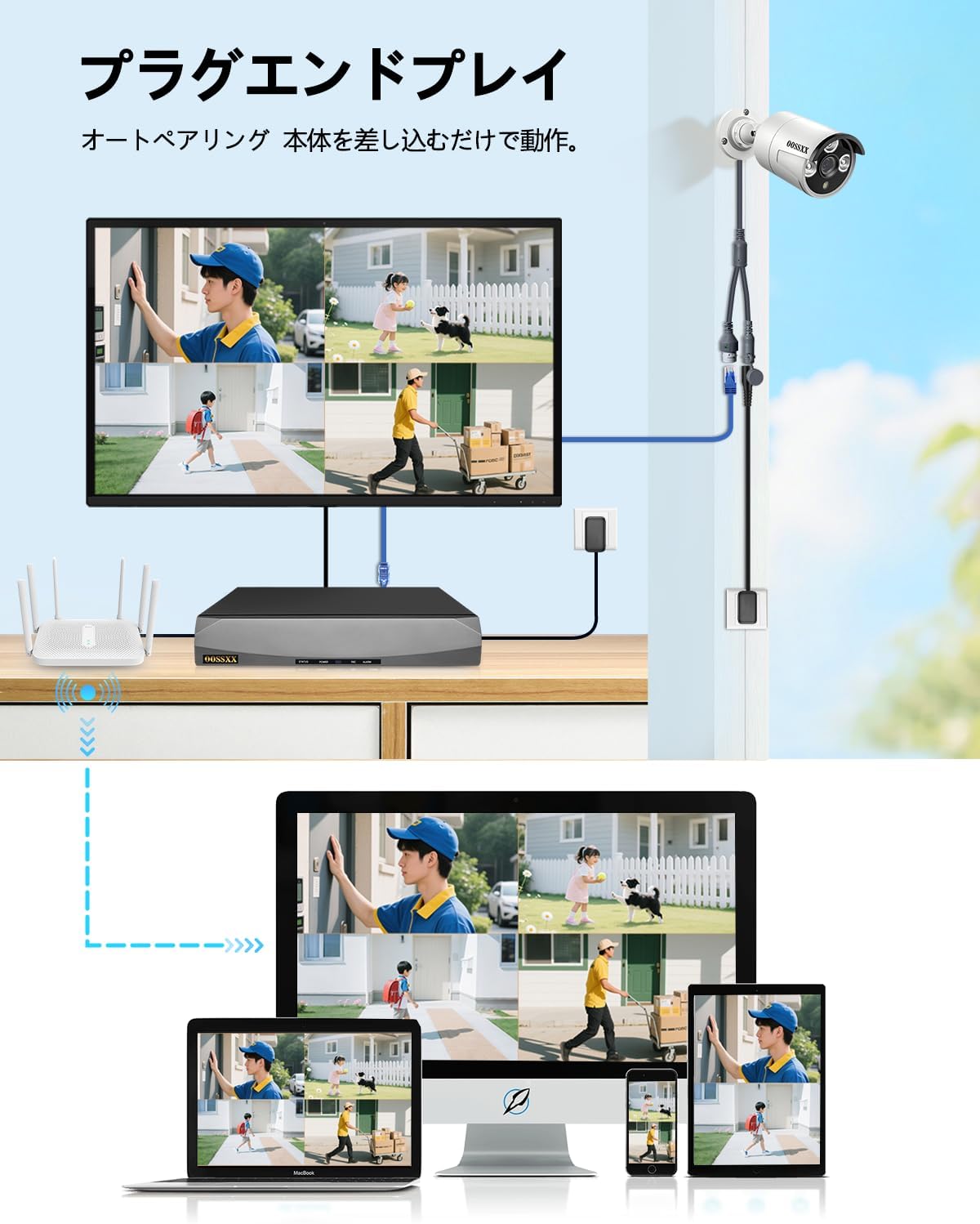 500万画素 家庭用POE防犯カメラ 双方向通話 AI人体検知 屋内外両用 E