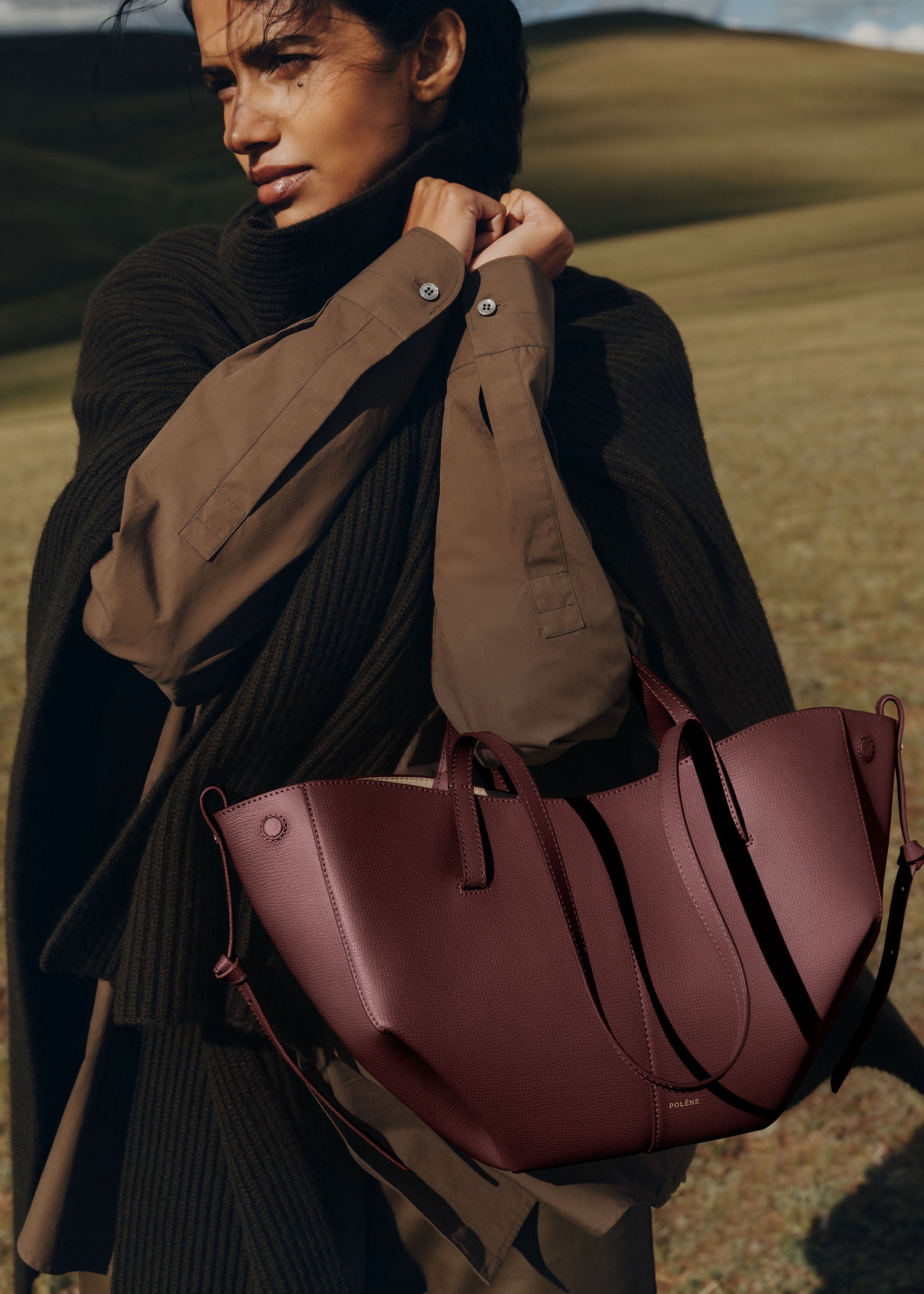 Polène | バッグ - Cyme Mini - ダークチェリー テクスチャード