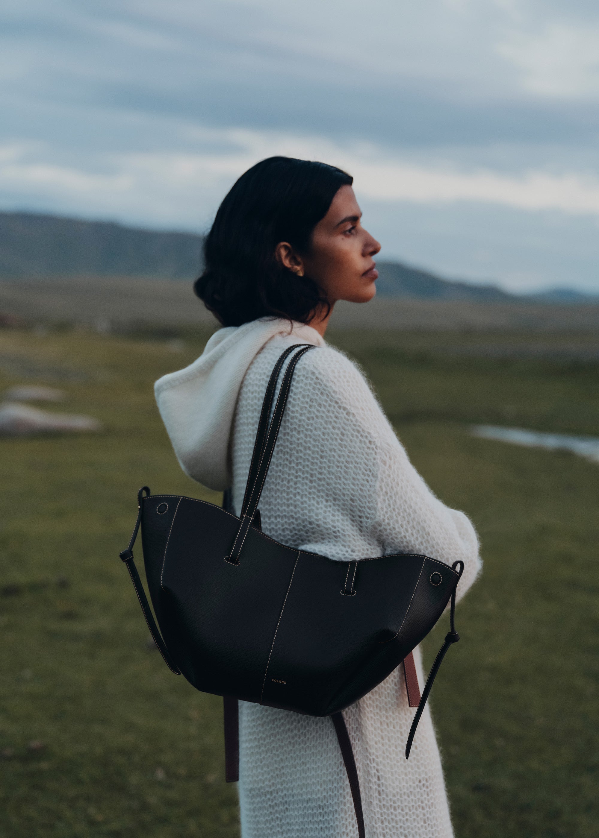 Polène | バッグ - Cyme Mini - ブラック テクスチャード エクリュ