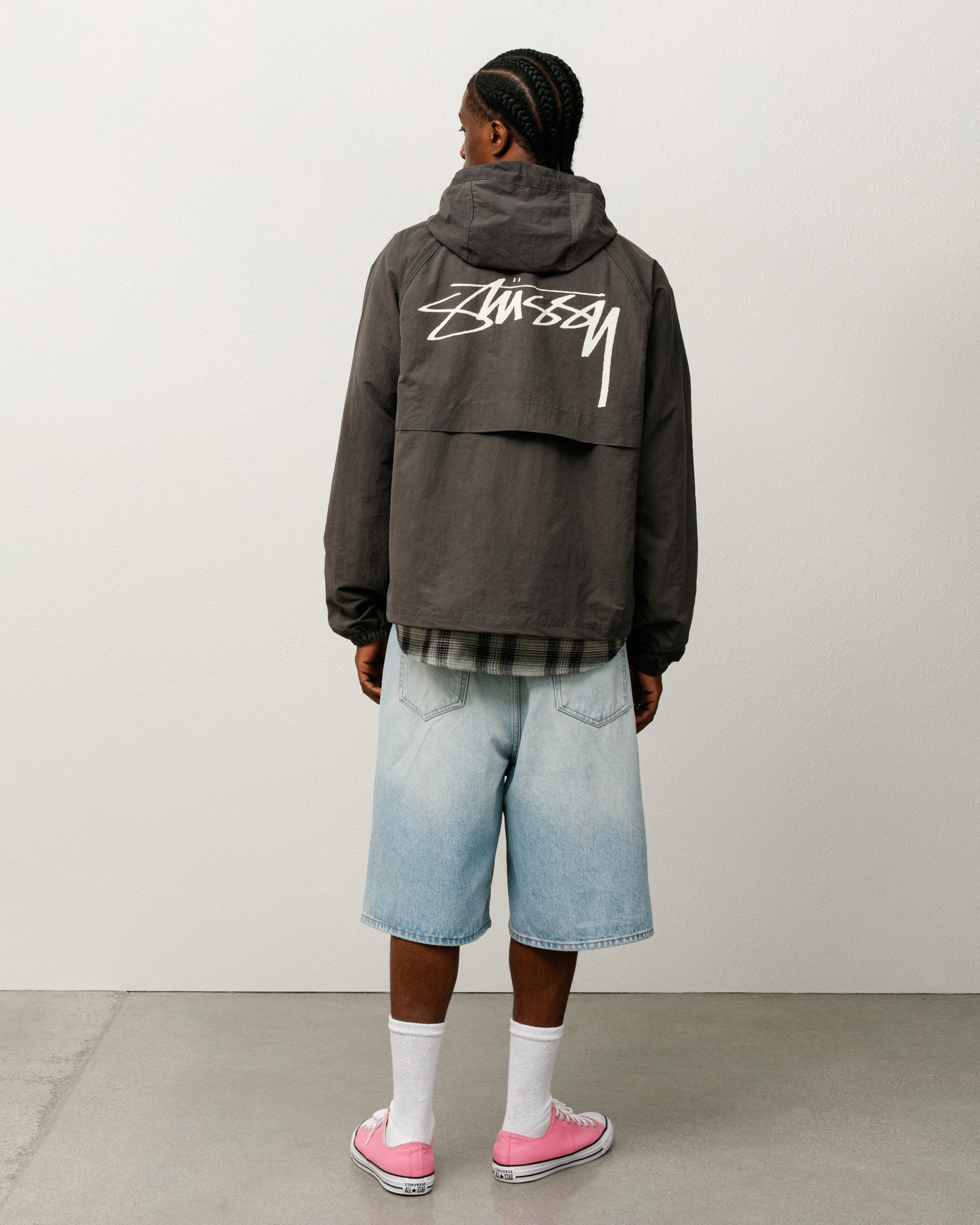 Stussy シェルジャケット ブラック シワ加工 Beach Shell Wave Dye