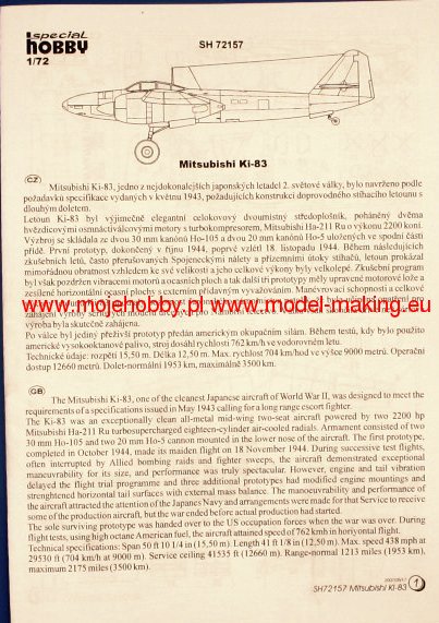 Mitsubishi Ki-83 Hi-Tech Special Hobby 72157