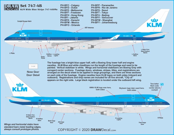 Boeing 747-400M - KLM Wide Blue Stripe Draw Decal -20-747-04B