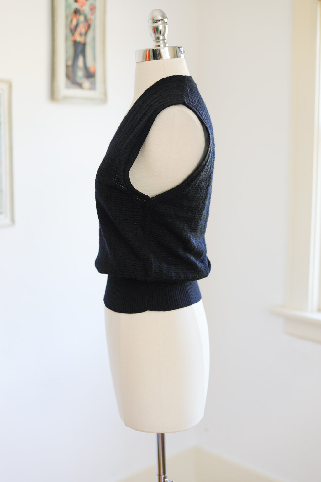 Vintage DEADSTOCK 1940s Knit Vest Top - Navy Blue All-Wool