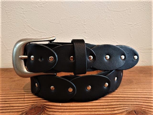 レザーチェーンデザインベルト 栃木レザー【ブラック】38mm シルバー