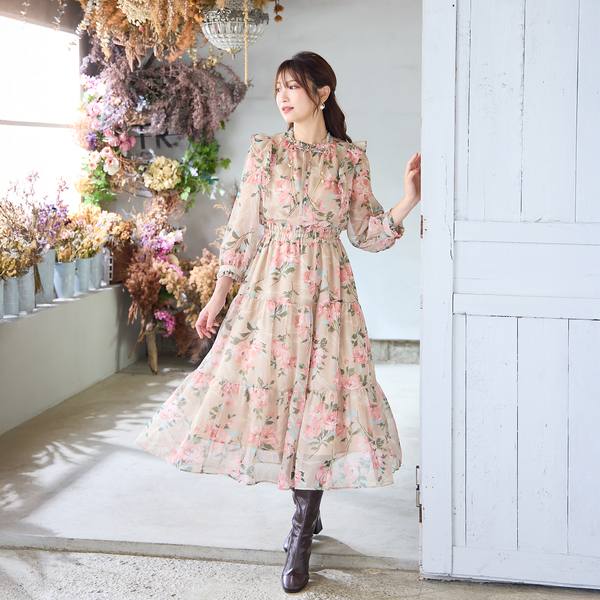 手洗いOK】ボタニカル風フラワーワンピース | レディースファッション