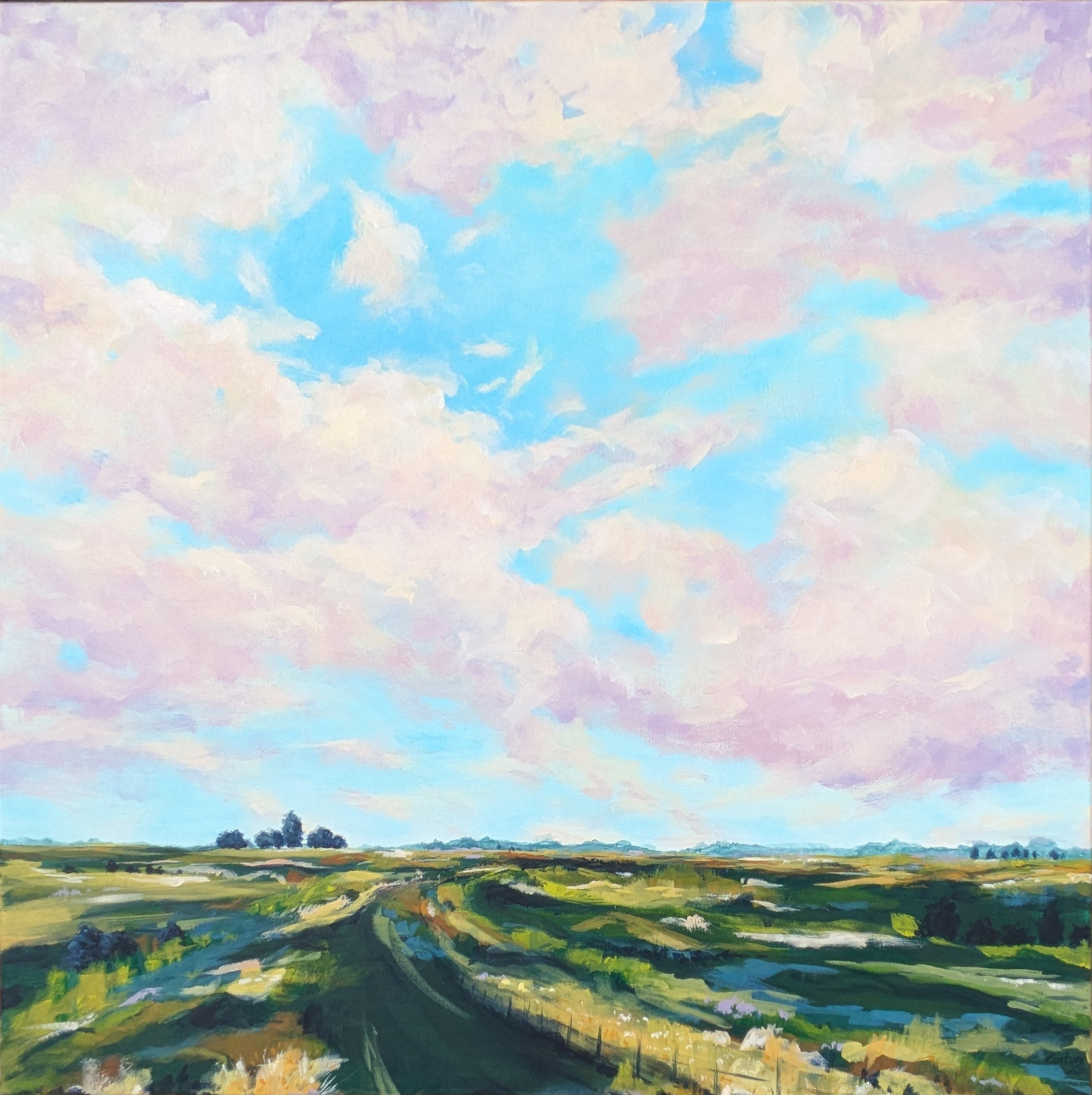 Large Big Sky clouds landscape painting - A Journey Awaits
