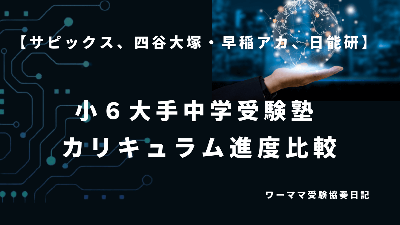 サピックス、四谷大塚・早稲アカ、日能研】小6カリキュラム進度比較
