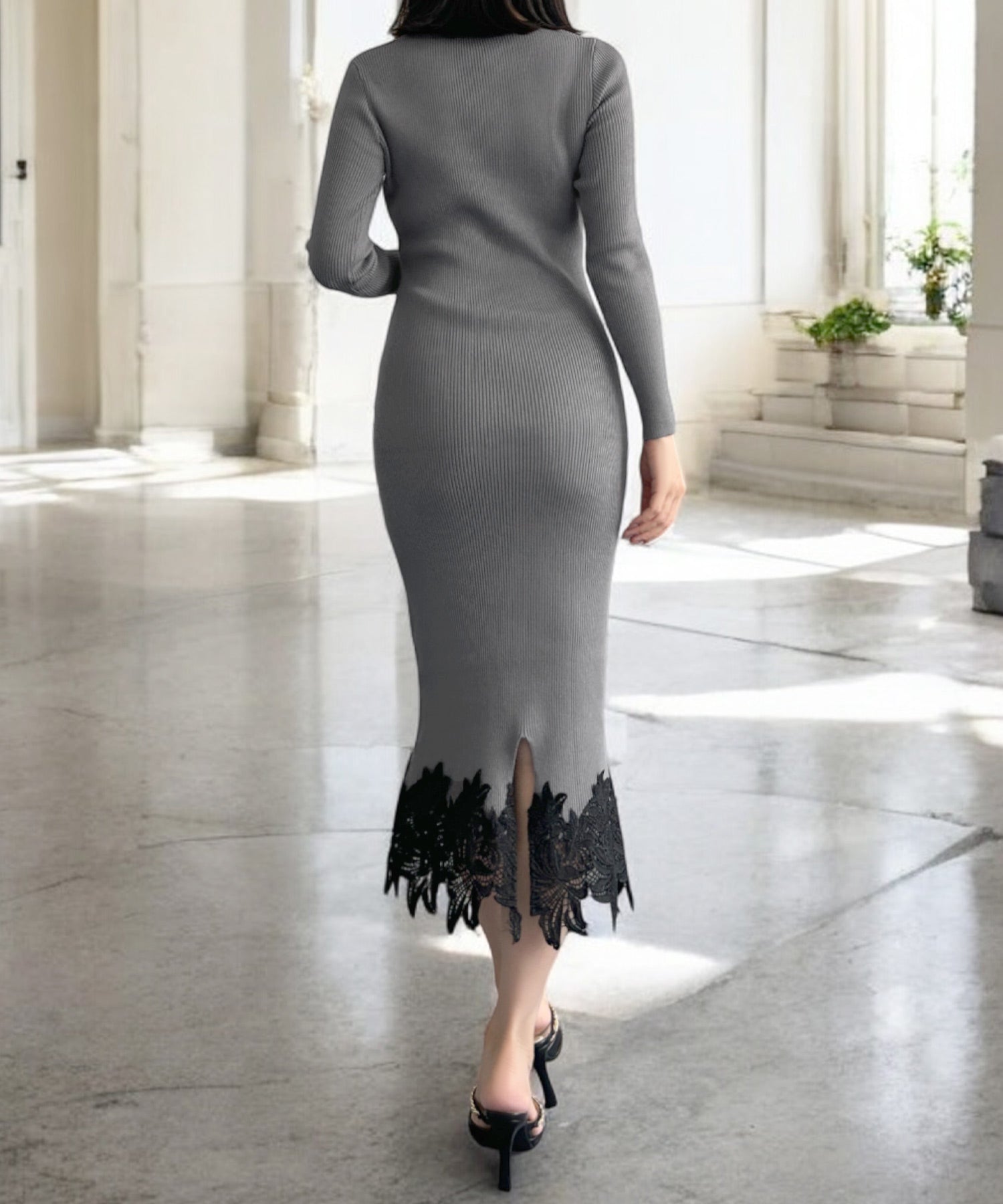 丈が選べる裾レースニットワンピース JB24568 | レディース