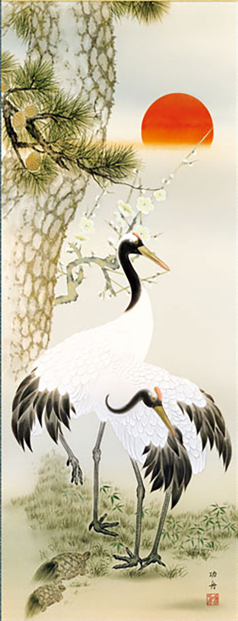 縁起画掛け軸 松竹梅鶴亀 瀬田功舟 – 寿鳳人形の東芸