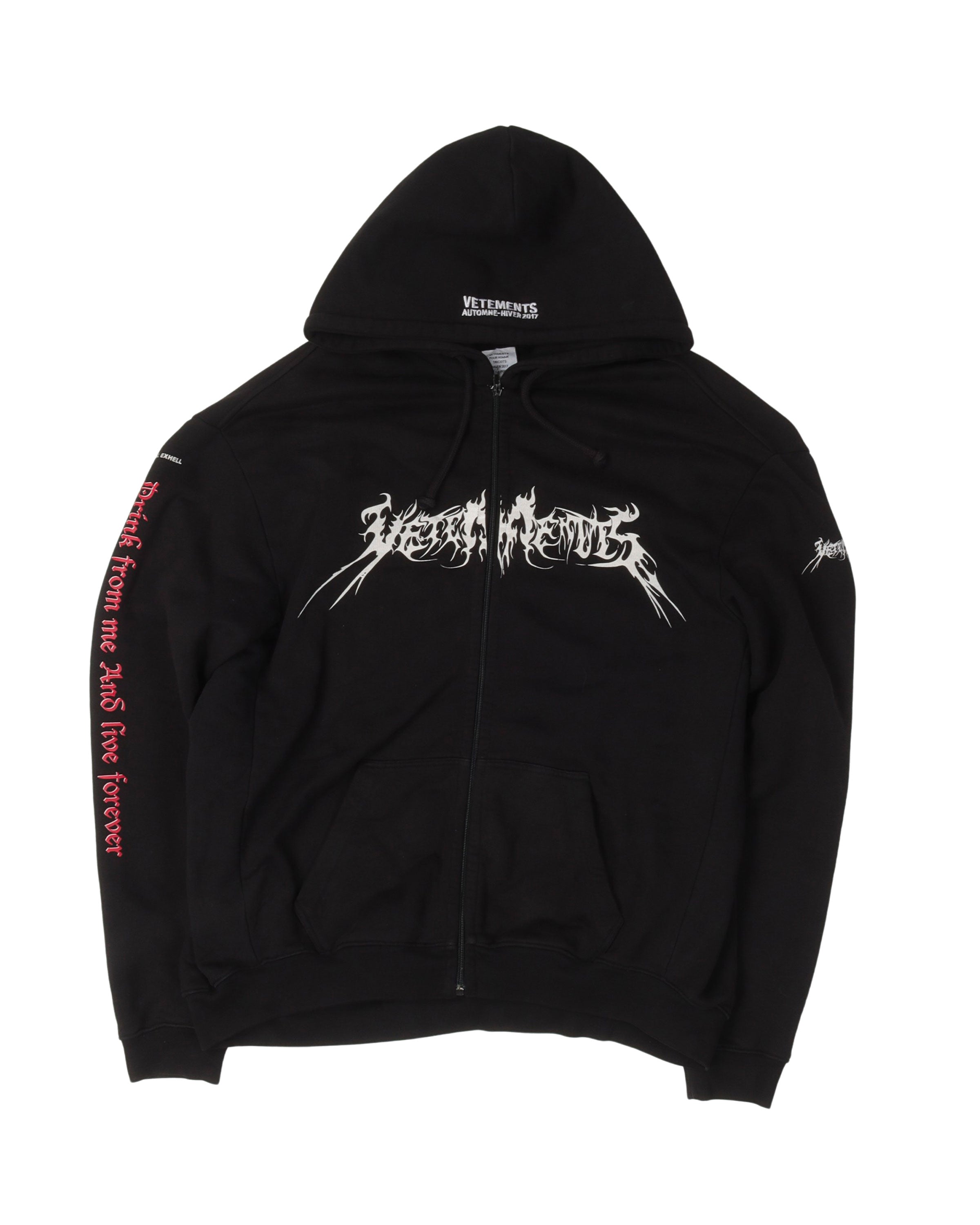 Vetements FW17 Oversized Total Fucking Darkness Zip Up Hoodie