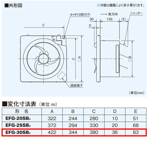 EFG-30SB2｜三菱電機有圧換気扇[本体][換気扇・ロスナイ]
