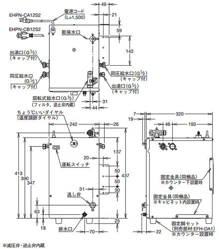 EHPN-CA12S2｜LIXIL小型電気温水器 ゆプラス[パブリック向け