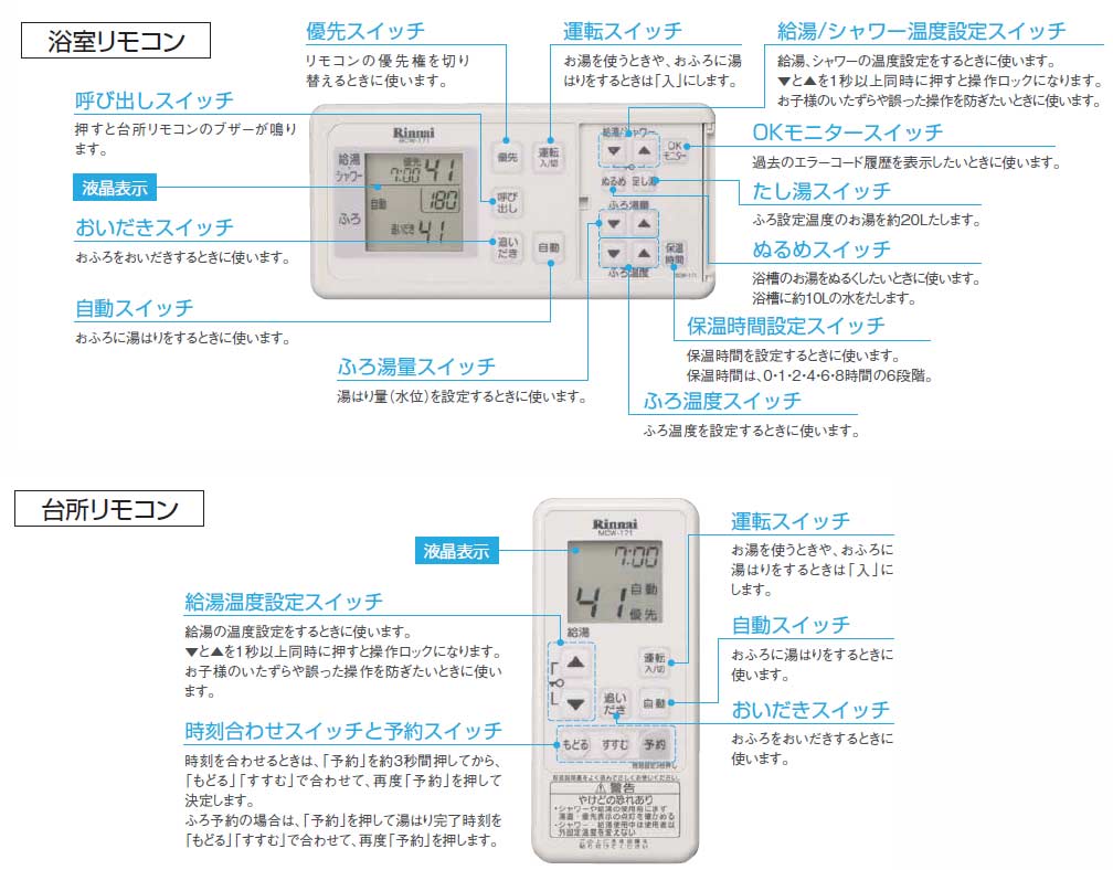 MBCTW-171｜リンナイリモコンセット 171シリーズ[浴室・台所リモコン