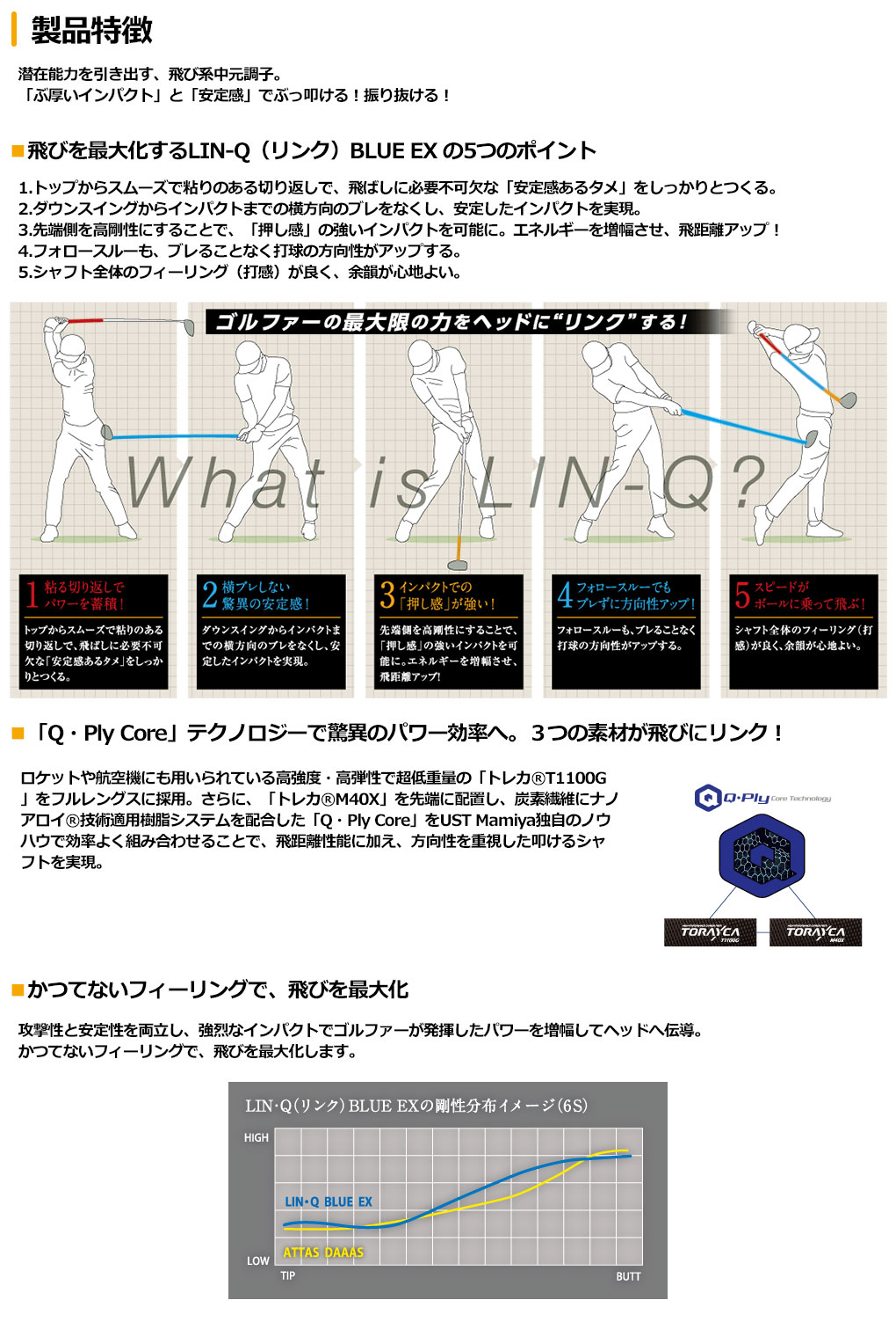 USTマミヤ LIN-Q BLUE EX (リンク ブルー EX) カーボンシャフト単品