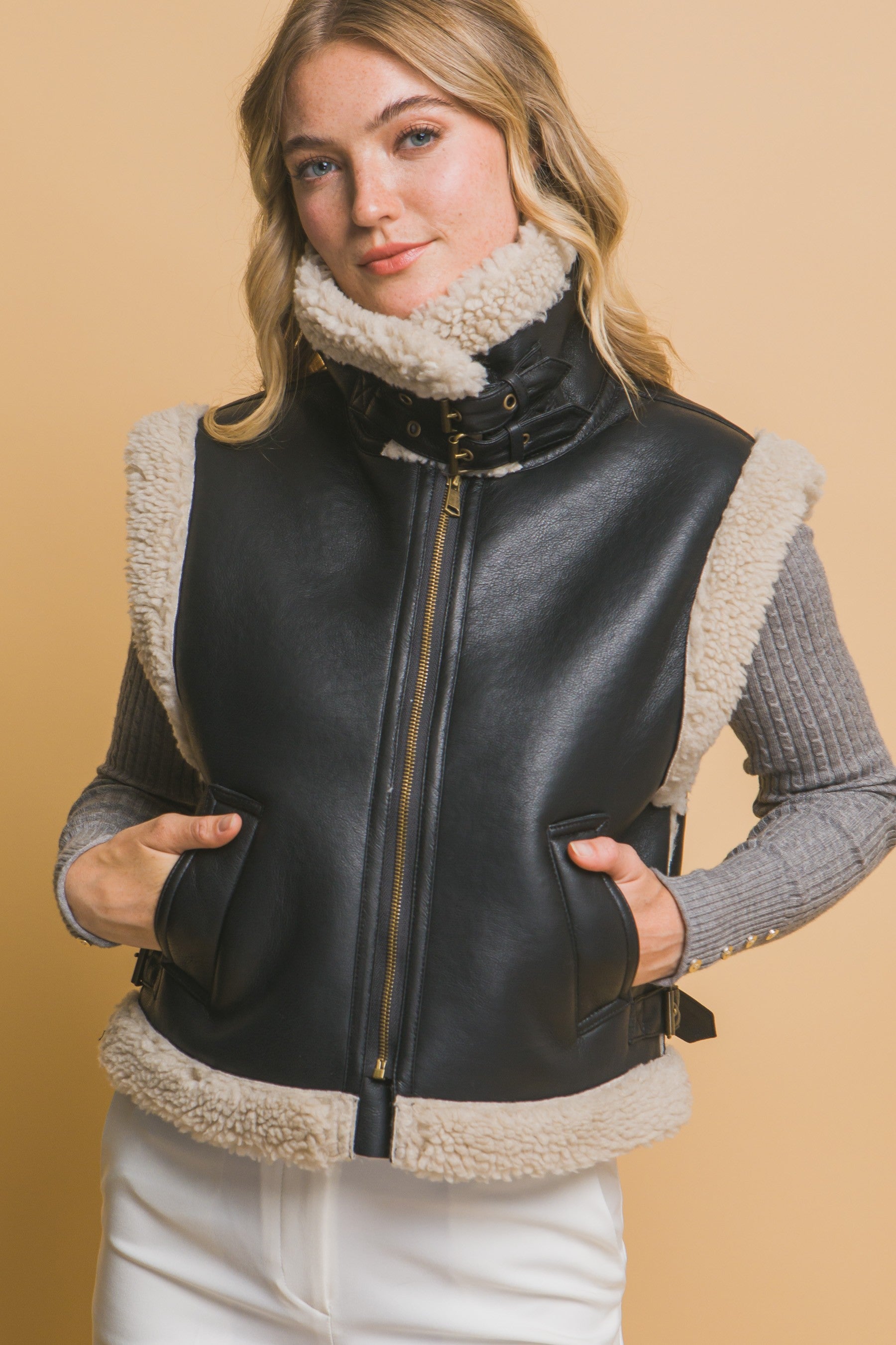 Faux Leather Shearling Vest – K MOMO