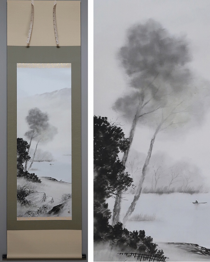 浜田三郎 湖上釣舟 | 掛軸(掛け軸)販売／表装ご依頼は掛軸いっぷく掛軸