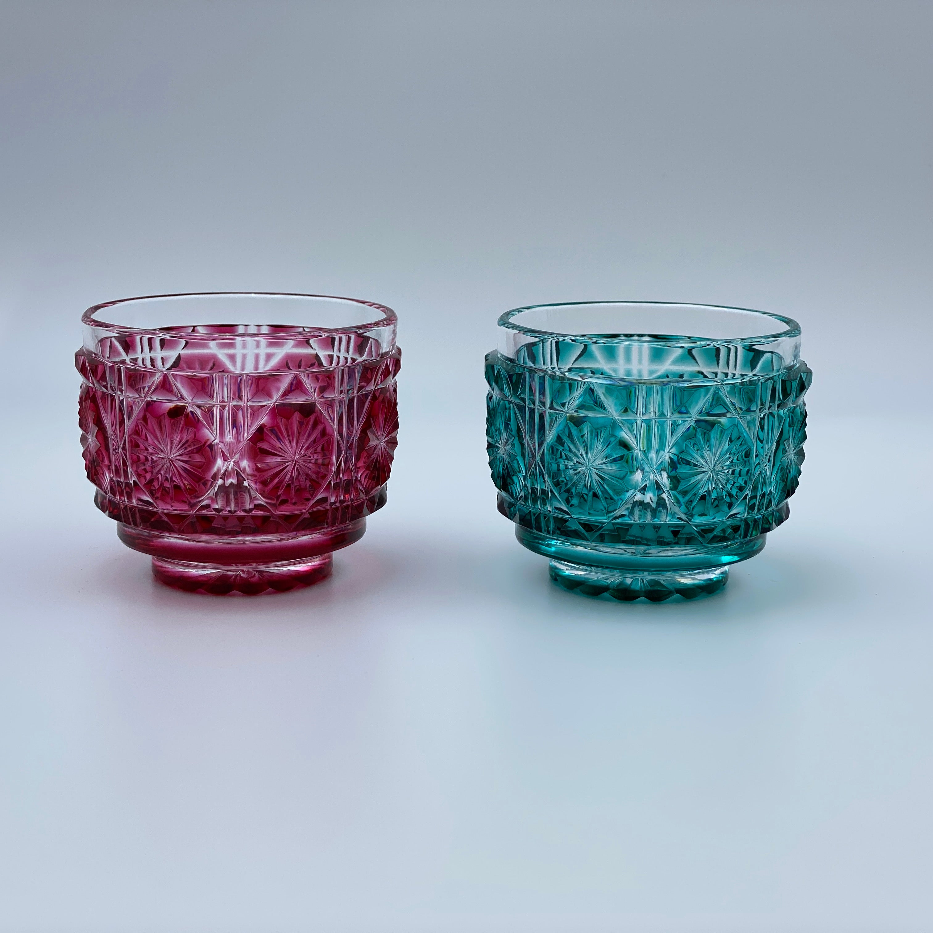 送料無料】薩摩びーどろ工芸 作 復元薩摩切子 色被せガラス切子 猪口揃