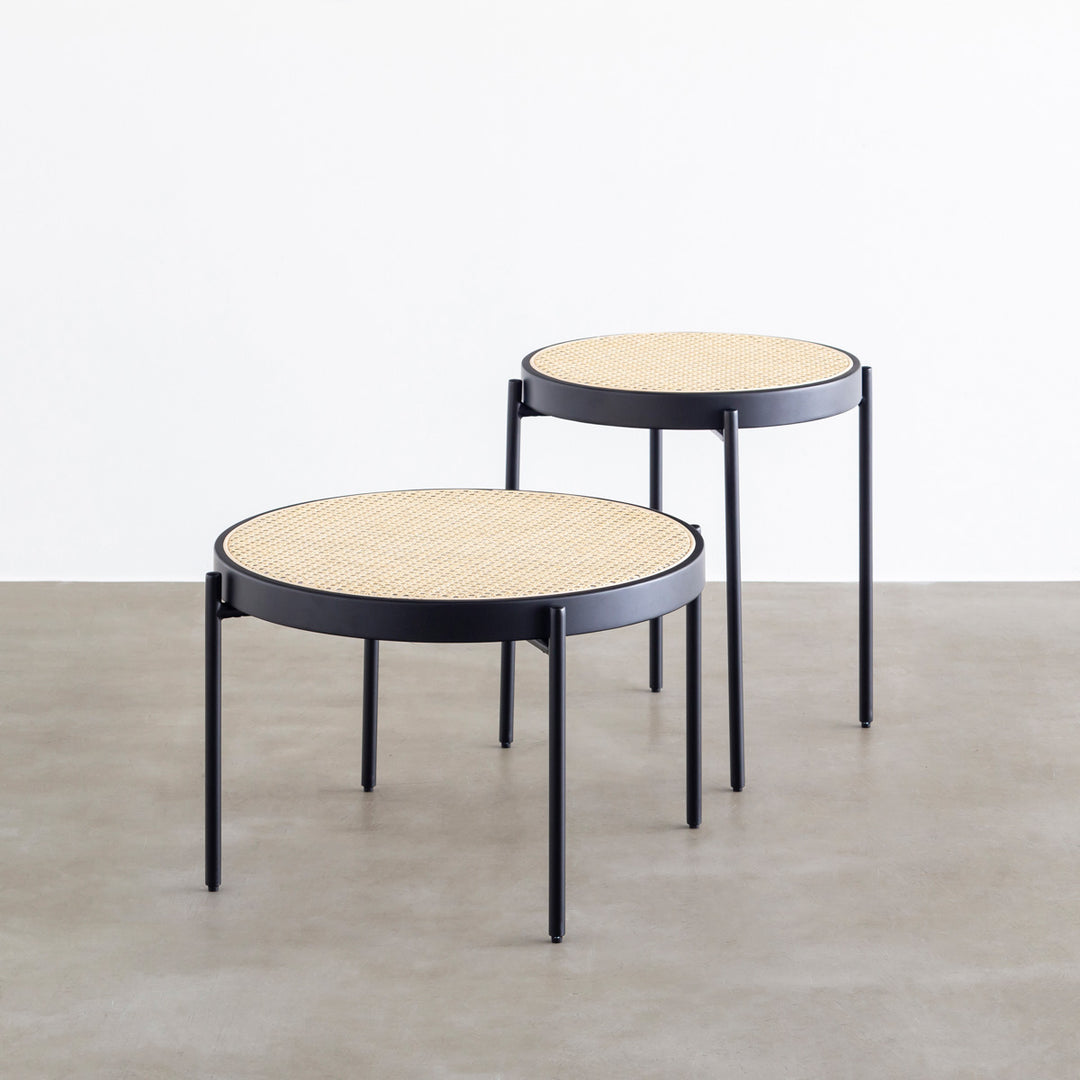 Rattan × Modern Black Steel Round Low Table – KANADEMONO
