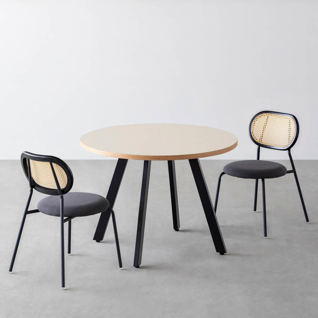 ダイニングカフェテーブル3点セット[B] リノリウム × Black Steel φ81