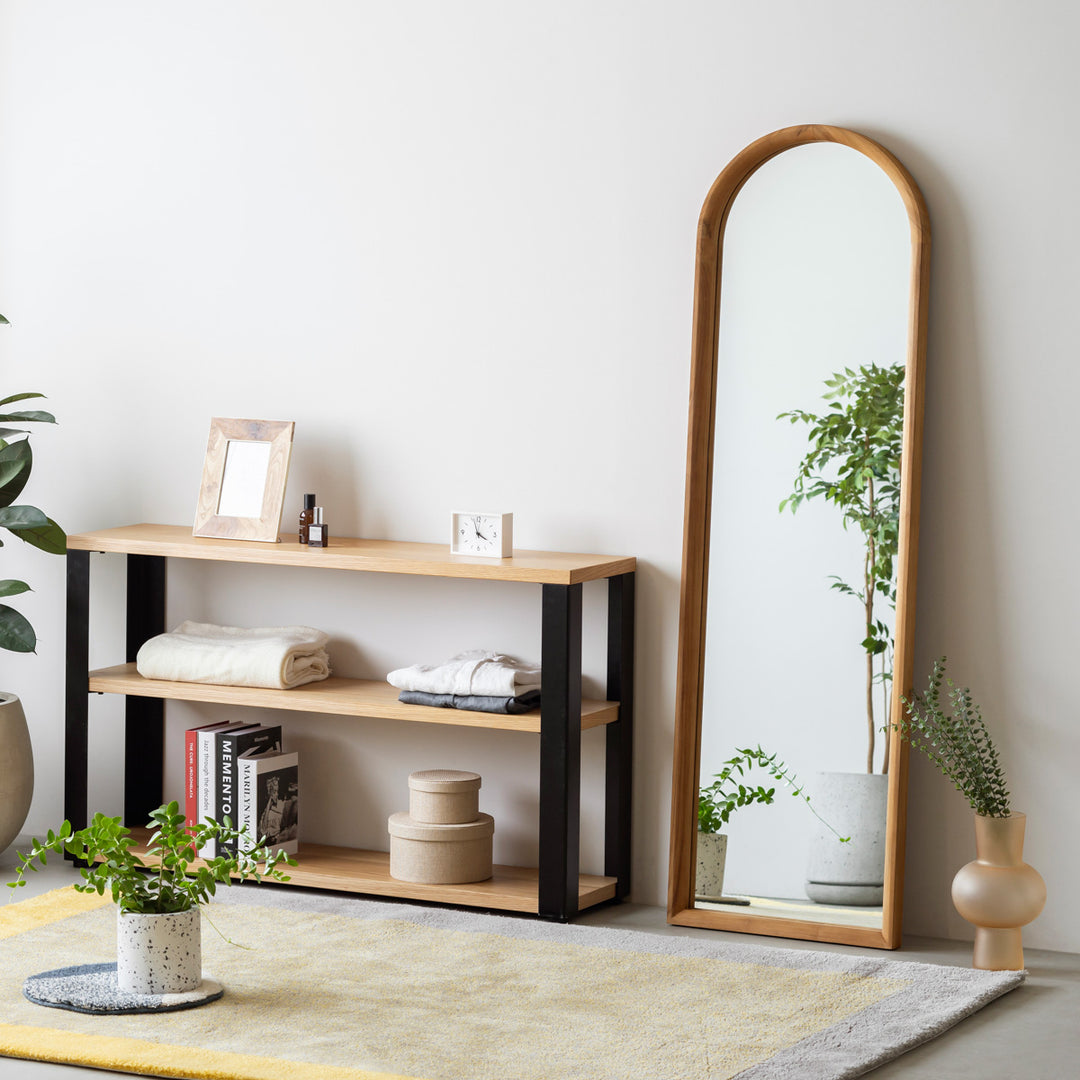 Natural × Grace チーク無垢材 アーチフレーム スタンドミラー