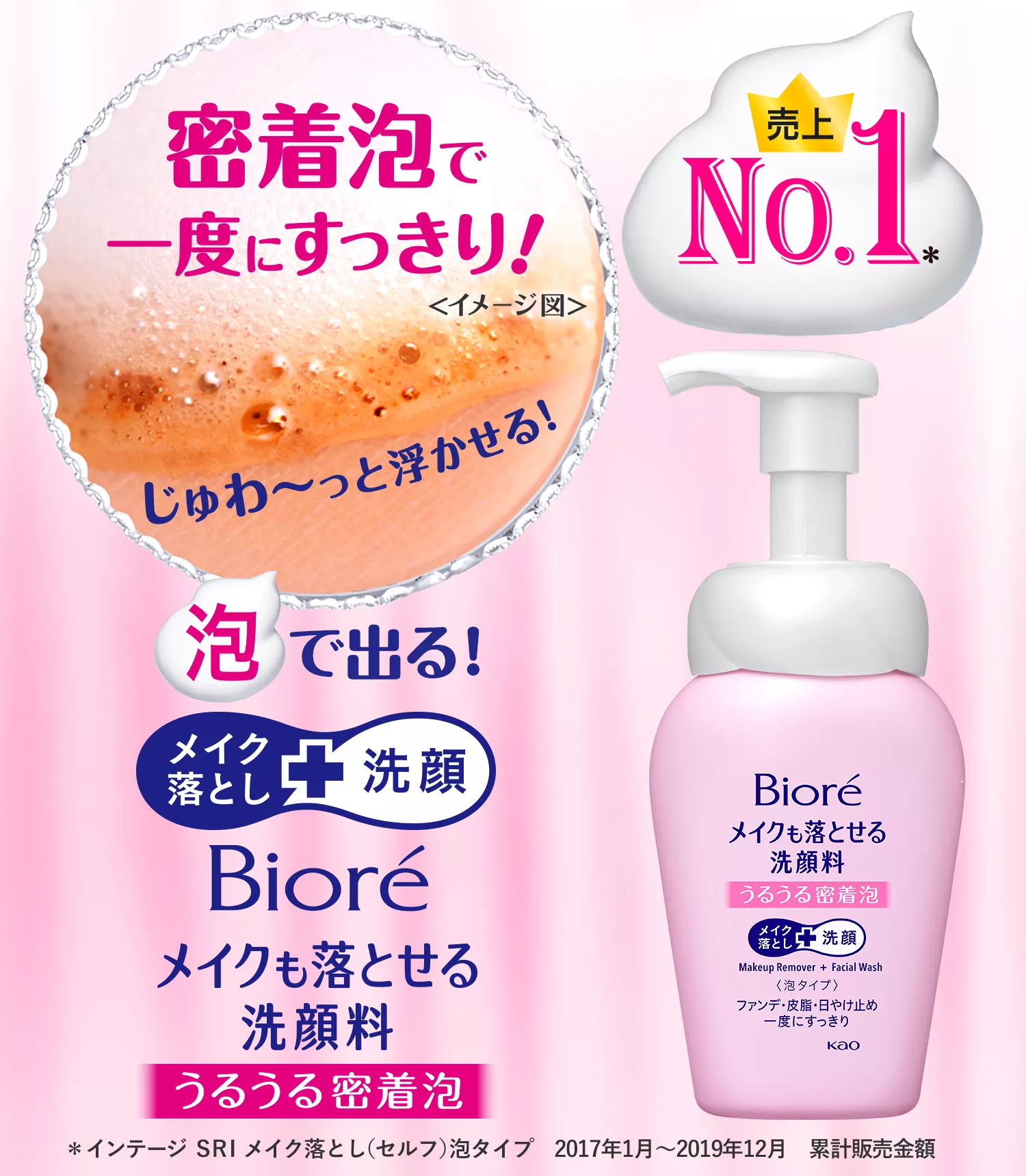 メイクも落とせる洗顔料 うるうる密着泡 | 製品ラインナップ | ビオレ