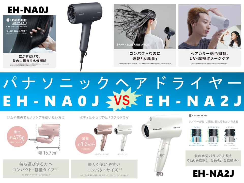 比較】ナノケアEH-NA0JとEH-NA2Jの違いを6つの基本機能別に徹底比較