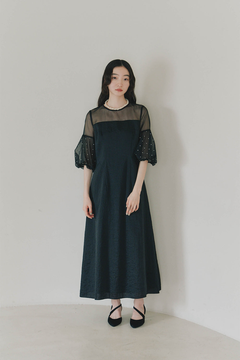 kaene公式オンラインストア デザインオーガンミックスドレス / 101081