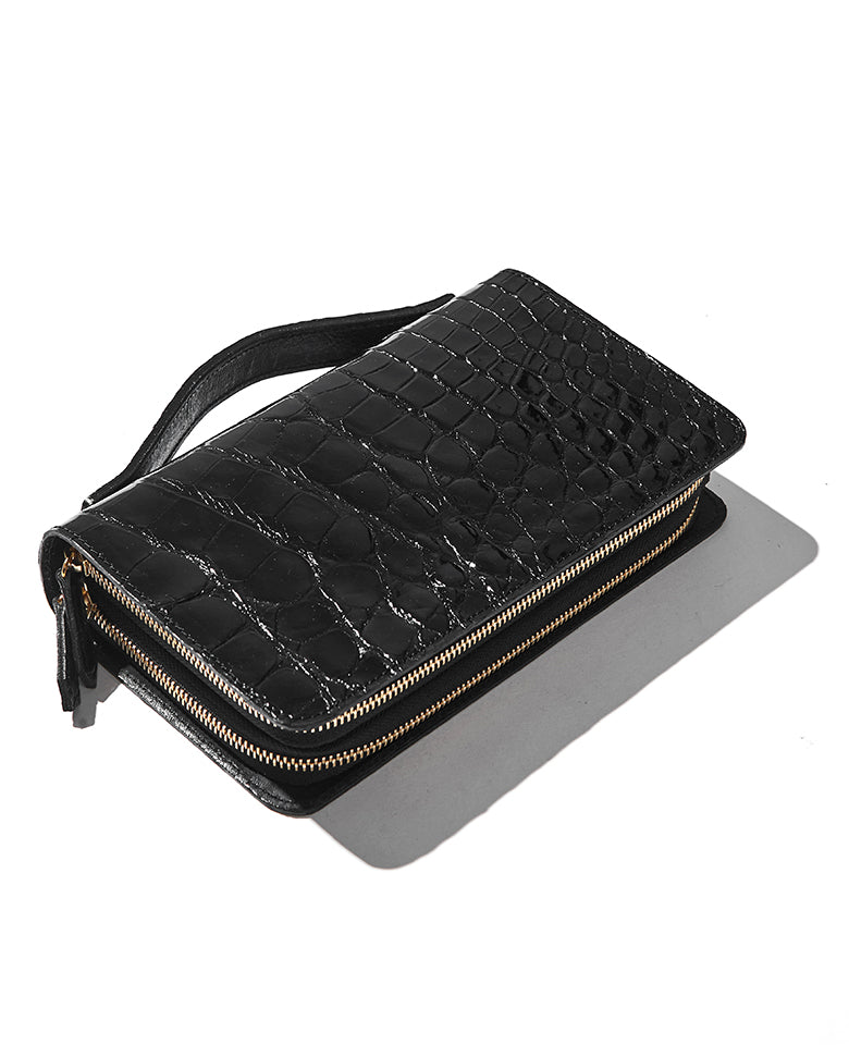 クロコダイルレザー ダブルファスナー ミニセカンドバッグ – 買えるLEON