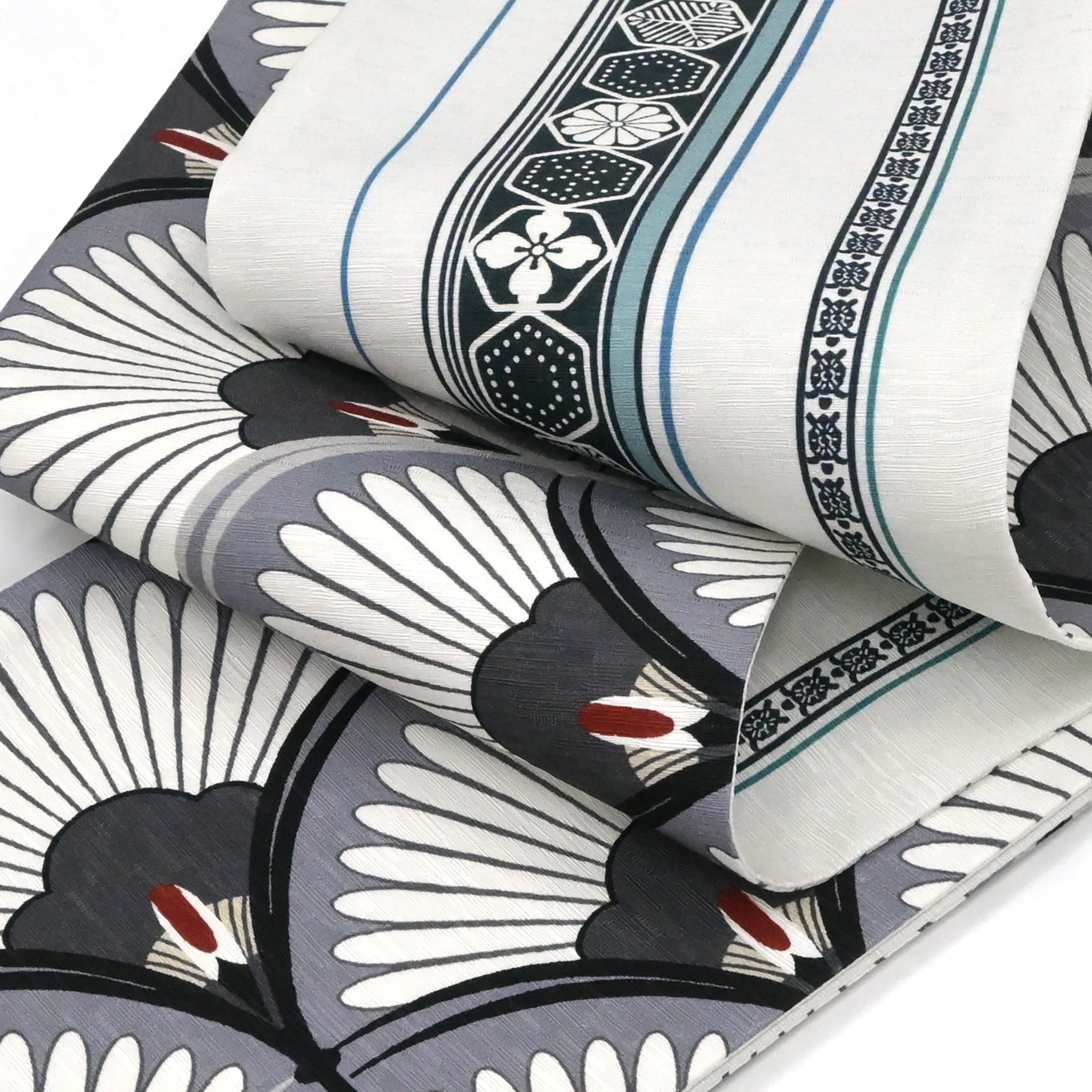 WA・KKA】 リバーシブル半巾帯 正絹 「鶴青海」 グレー – KAERUWA