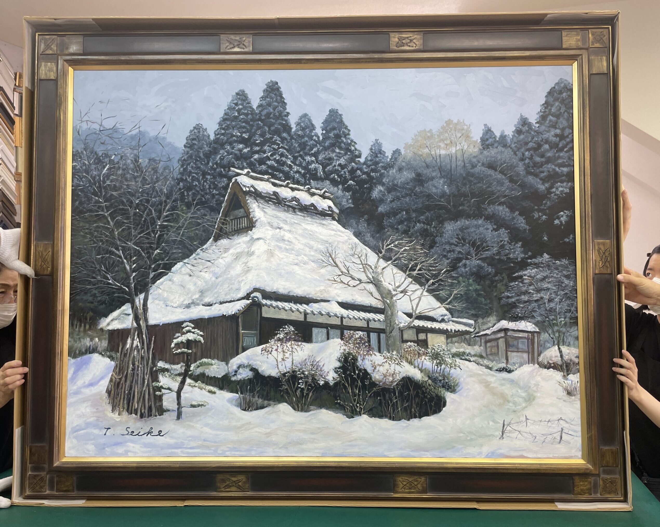 油絵 絵 絵画インテリア 額付(銀) F4-040314 子供たち 雨あがり 油絵