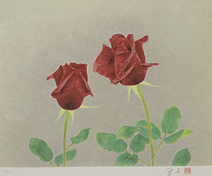 山口華楊「薔薇」版画リトグラフ33.4×43cm