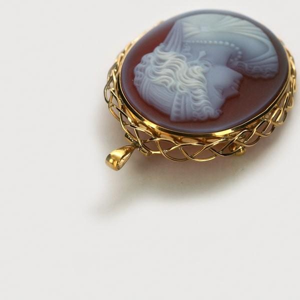 K18 イエローゴールド メノウ カメオ ブローチ ペンダントトップ 日本