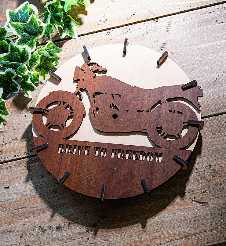 木製壁掛け時計 バイク ウォールクロック 壁時計 時計002 | セミ